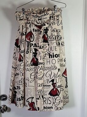Her Destiny Graphic Print Cream A-Line Skirt Red & Black  Paris Themed Accents